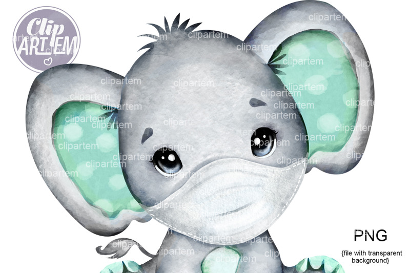 mint-elephant-in-mask-png-clip-art-sublimation-pandemic-elephant