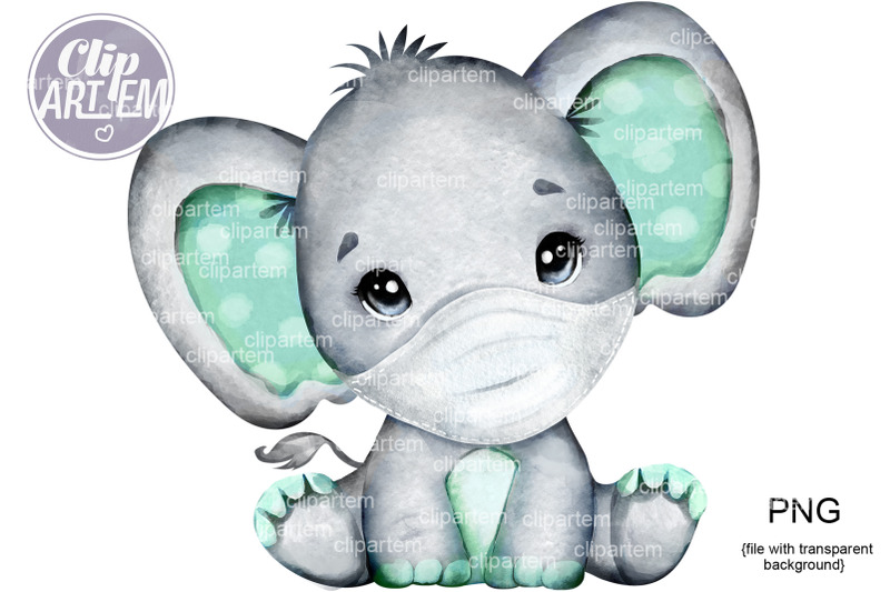 mint-elephant-in-mask-png-clip-art-sublimation-pandemic-elephant