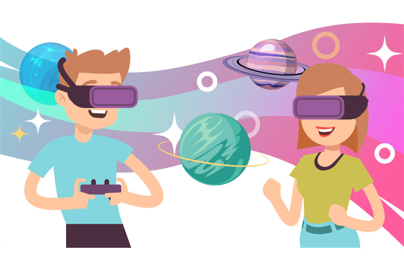 virtual-space-travel-man-woman-wear-vr-glasses-augmented-reality-gam