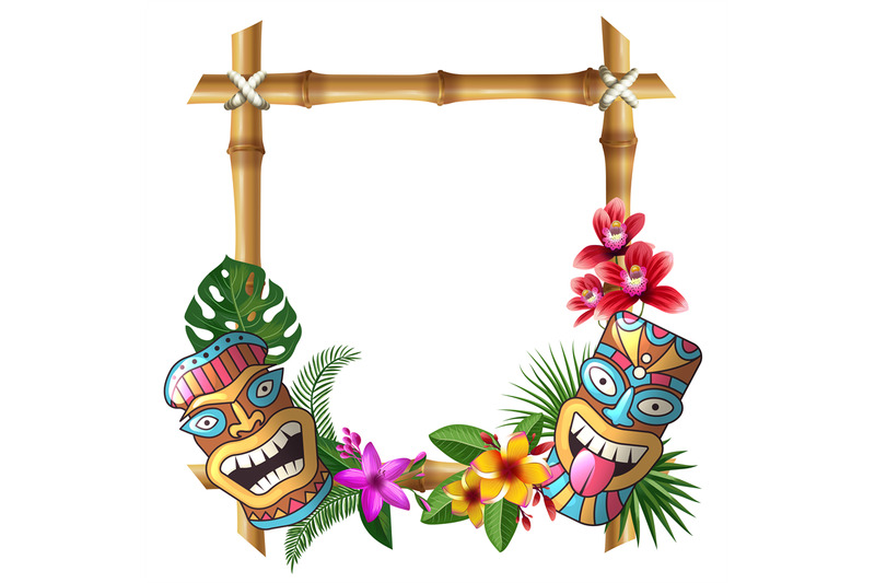 tiki-mask-and-frame-hawaii-authentic-background-bamboo-square-sticks