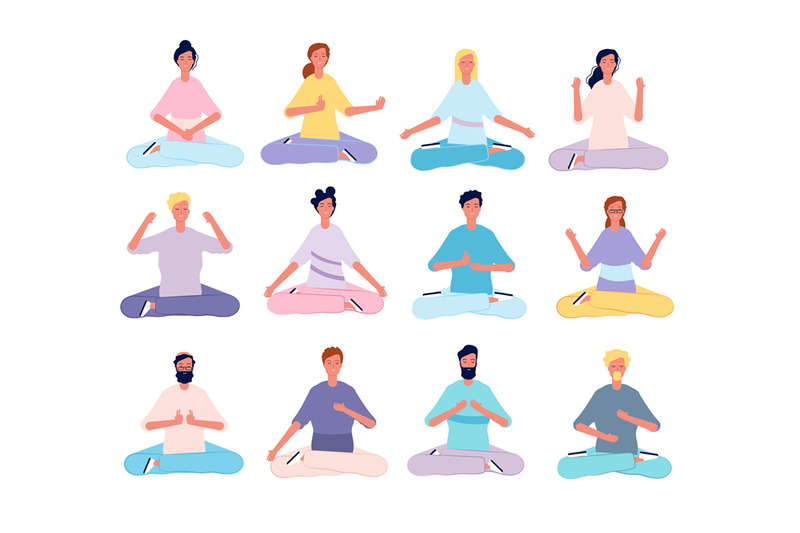 meditation-characters-male-and-female-person-yoga-poses-sitting-in-pi