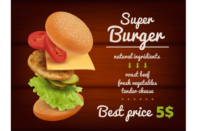 fast-food-poster-hamburger-flying-delicious-ingredients-meal-vegetabl