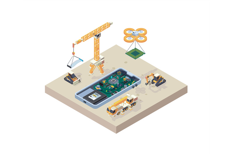 app-construction-crane-truck-computer-micro-scheme-for-smartphone-dev