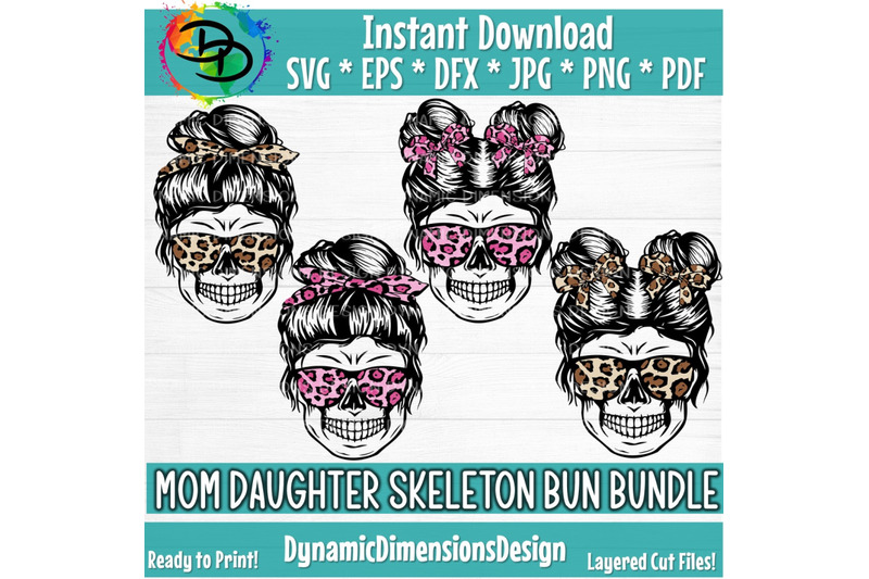 Messy Bun Skull SVG, Skull, Messy Bun Hair, Layered Mom Skull Svg Png