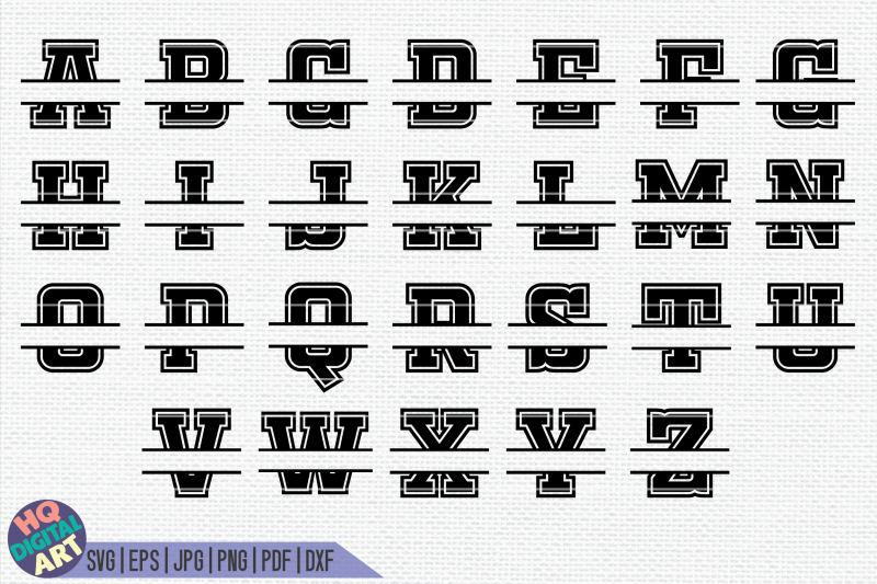 Varsity Split Monogram Alphabet SVG | 26 Split Letters By HQDigitalArt ...