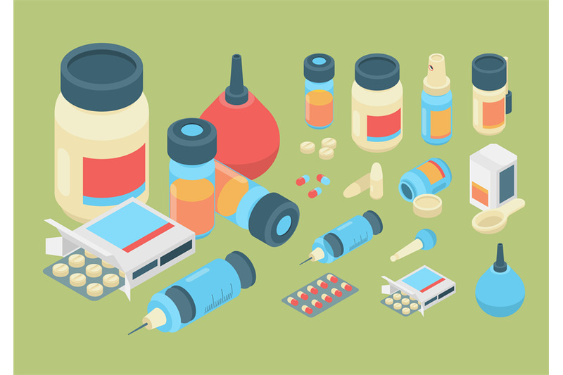 pharmacy-isometric-medicine-healthcare-drugs-and-pills-medication-vec