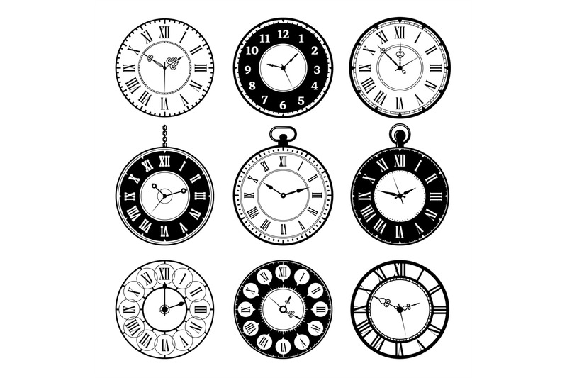 retro-clocks-old-roman-vintage-round-watches-collection-vector-pictur