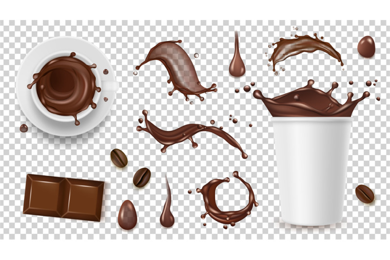 realistic-coffee-set-drink-splashes-coffee-beans-and-take-away-cup