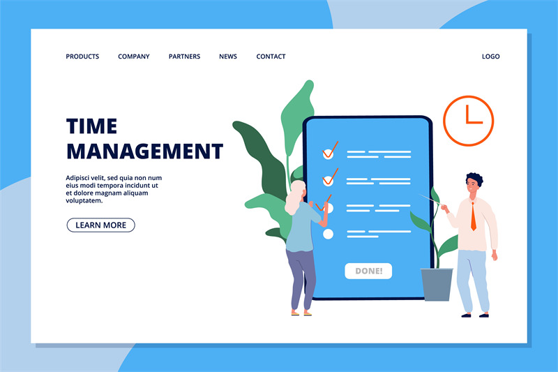 time-management-landing-page-woman-and-business-consultant-to-do-lis