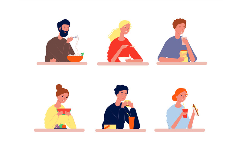 people-eating-hungry-characters-with-different-food-vector-person-eat