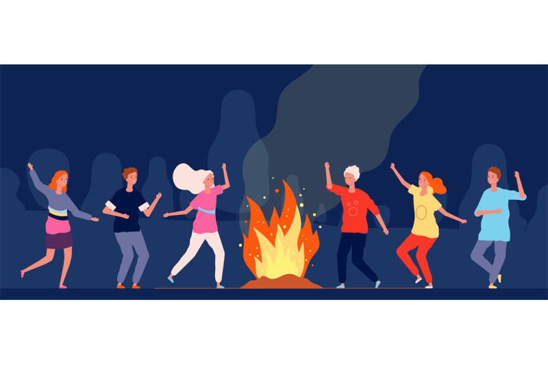 campfire-dance-people-happy-characters-at-night-camping-festival-vect