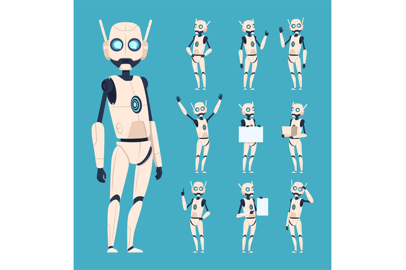 cute-robots-android-characters-in-action-poses-with-bionic-arms-vecto