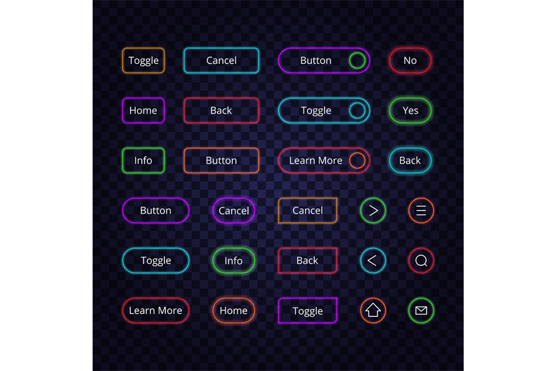 glow-buttons-neon-modern-colored-lighting-web-shopping-icons-vector