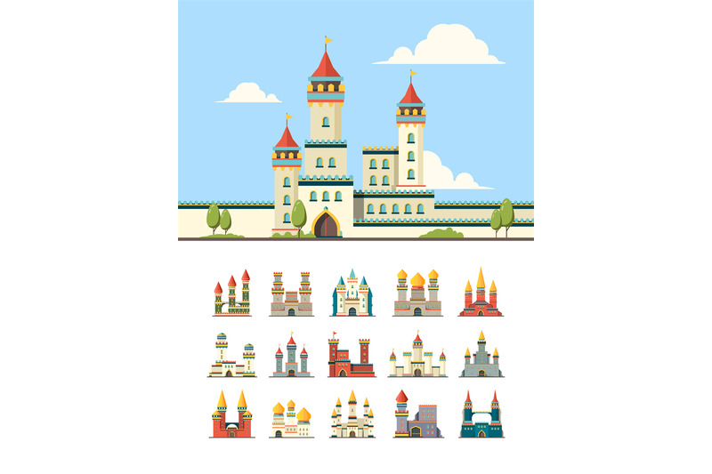 medieval-castles-old-palazzo-building-hill-towers-vector-flat-illustr