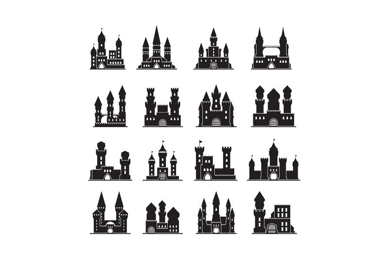 castle-silhouettes-medieval-fortress-ancient-towers-vector-flat-build