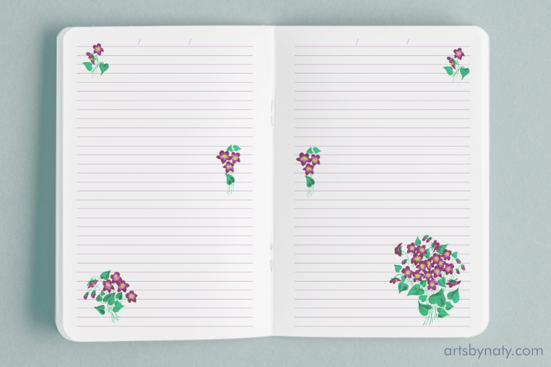 violet-flowers-printable-kdp-journal