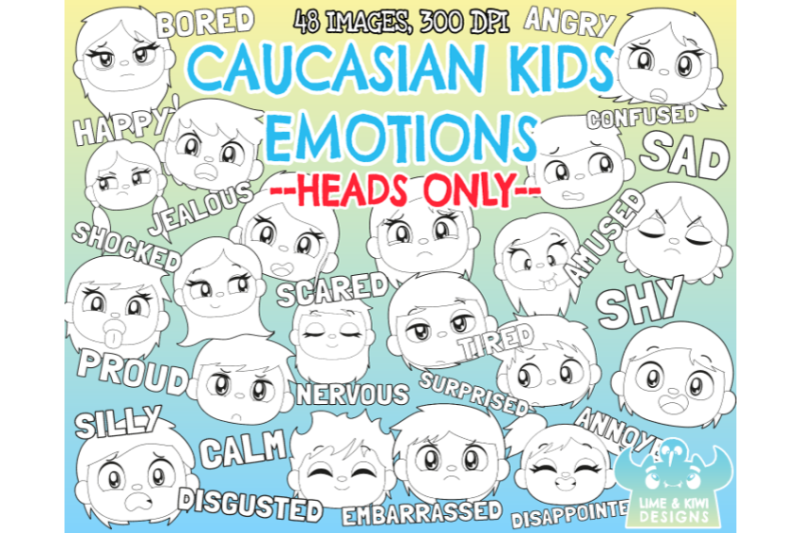 caucasian-kids-emotions-faces-digital-stamps-lime-and-kiwi-designs