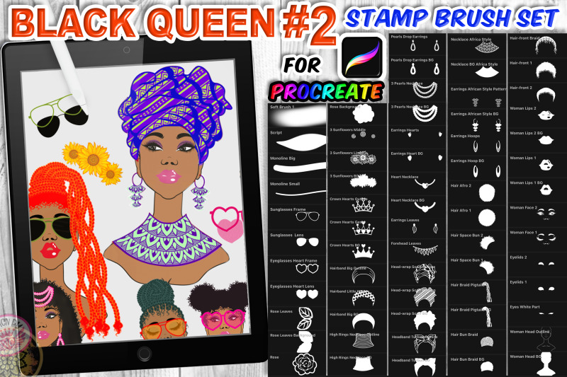 black-queen-2-braid-hair-procreate-brush-set-character-design