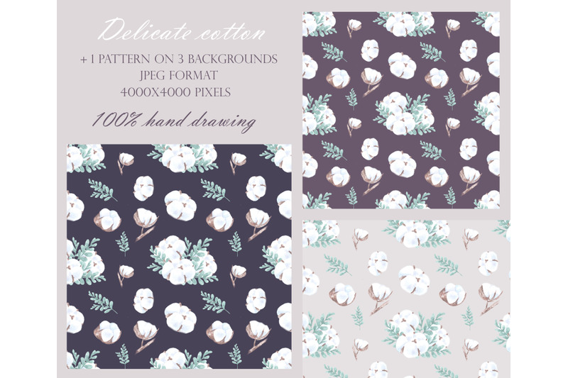 cotton-watercolor-clipart-cotton-seamless-pattern-digital-paper