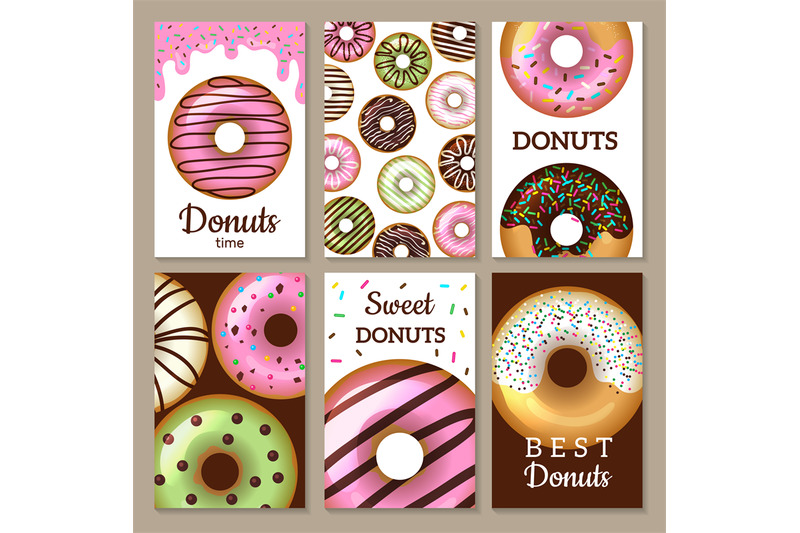 donuts-cards-design-sweets-colored-backgrounds-with-glazed-round-cake