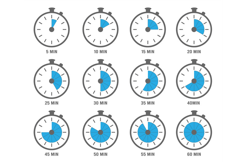 clock-symbols-timers-minutes-and-hours-circle-graph-objects-5-10-and