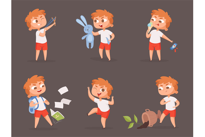 behavior-kids-bad-angry-boys-teasing-children-vector-cartoon-set