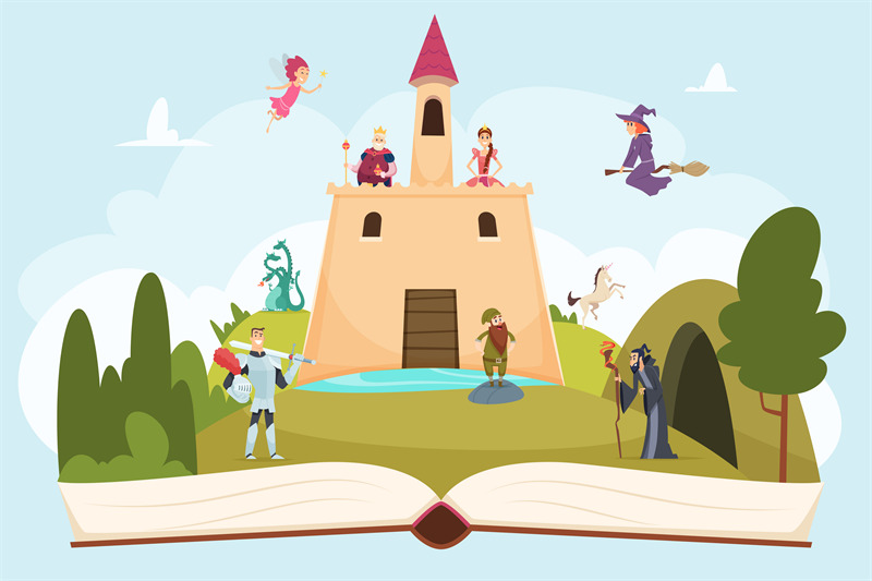 open-fairy-tale-book-fantasy-background-with-funny-mascot-princess-kn