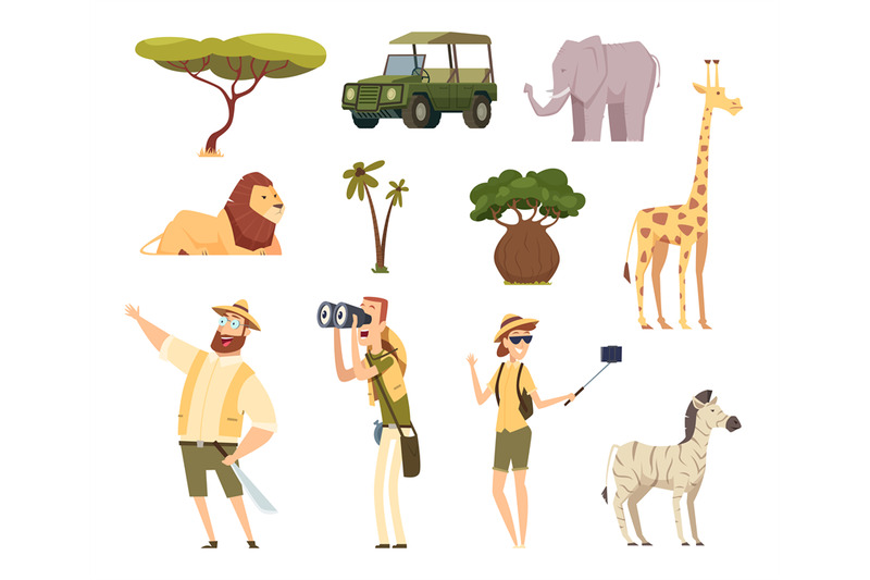 african-safari-wildlife-animals-travel-car-kenya-jungle-characters-ve