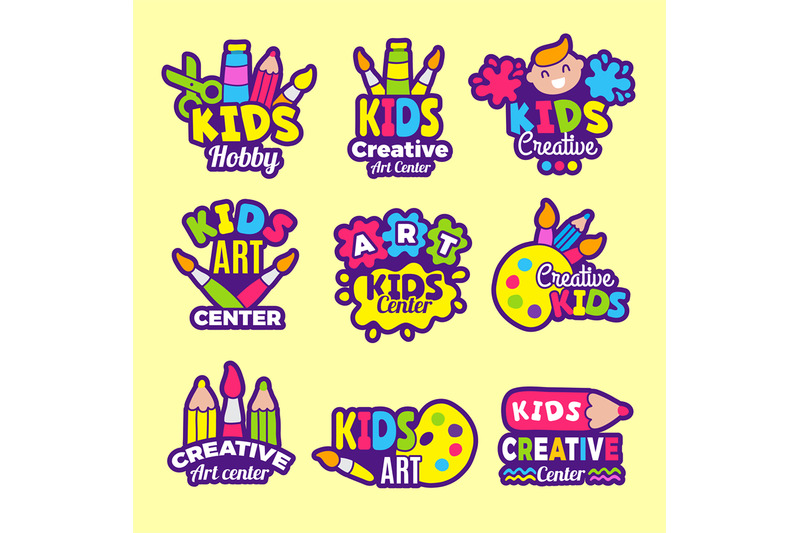 creativity-kids-logo-craft-emblems-or-badges-children-paintings-art-c