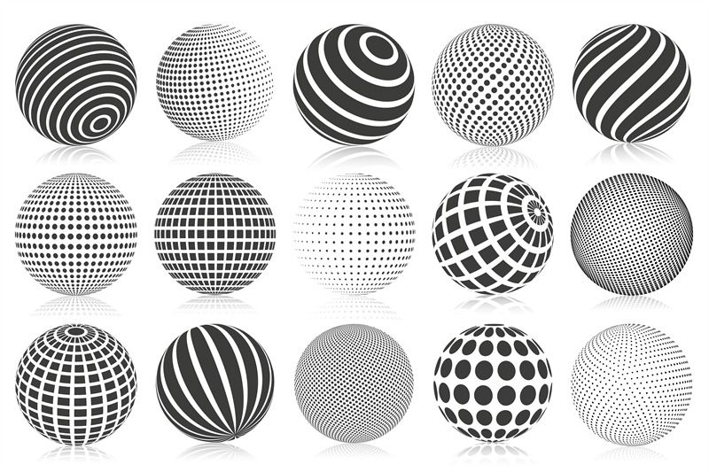 dotted-halftone-3d-sphere-striped-dotted-and-checkered-3d-spheres-a