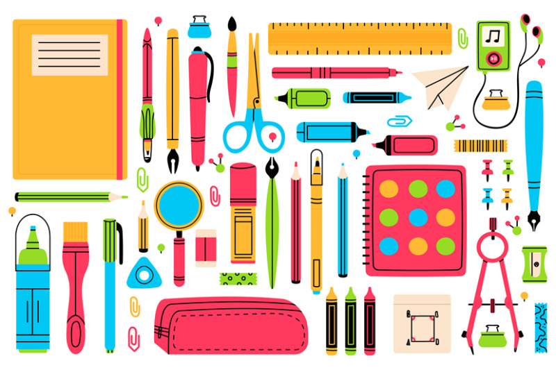 school-chancellery-pupils-education-hand-drawn-school-supplies-penci