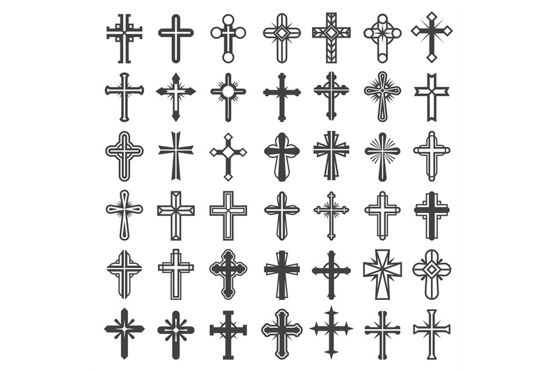 religion-cross-symbols-christians-catholicism-icons-tribal-vector-col