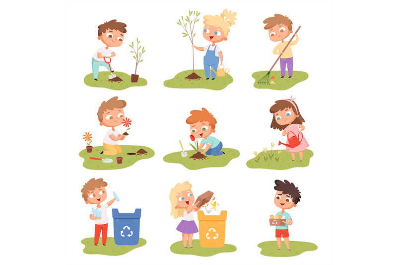 kids-planting-happy-children-gardening-digging-picking-plants-eco-wea