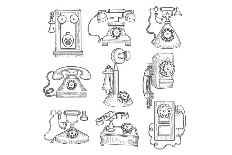 retro-telephone-old-ancient-technology-gadgets-vector-hand-drawn-comm