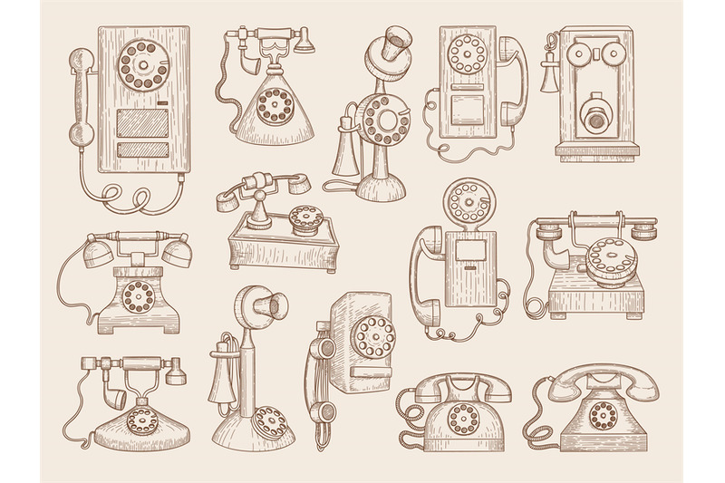 old-telephone-retro-gadgets-communication-phones-vector-collection