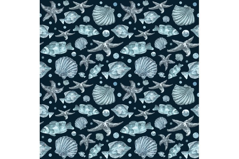 ocean-watercolor-seamless-pattern-sea-fish-shells-starfish