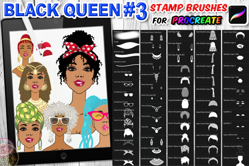 black-queen-3-stamp-brush-for-procreate-braided-bun-dreadlocks