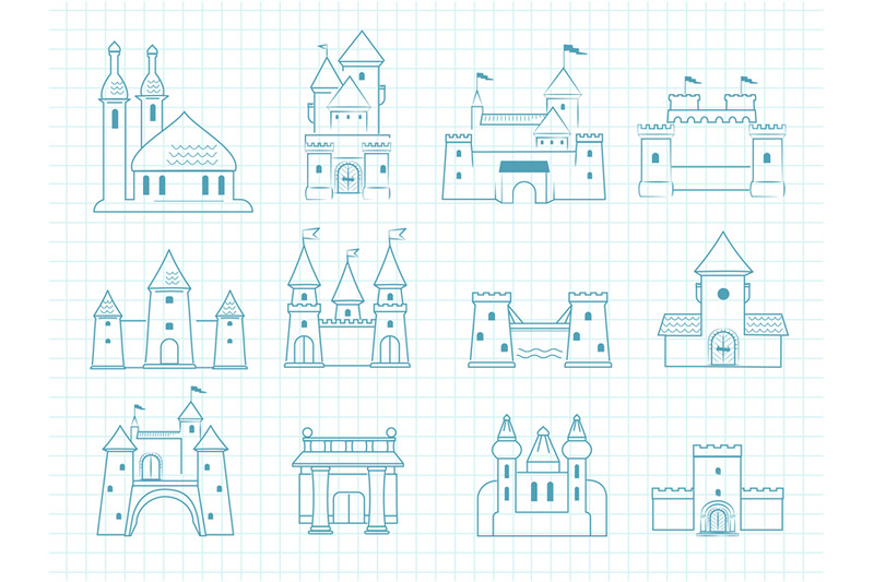 drawn-castles-gothic-medieval-royal-architectural-objects-with-towers