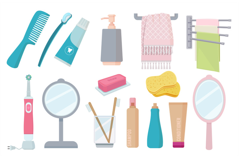 bathroom-accessories-toothbrush-paste-hygiene-towel-cream-comb-vector