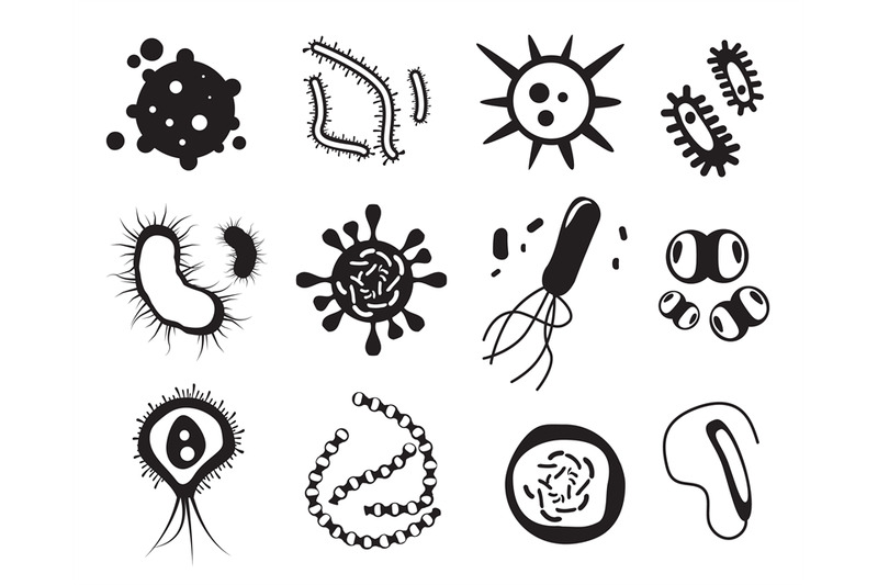 microbes-silhouettes-bacteria-and-viruses-biology-pandemic-icons-set