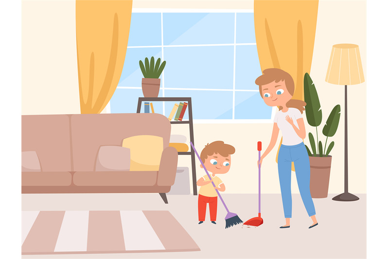 housework-children-help-kids-washing-living-room-with-parents-cleanin