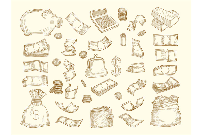 finance-doodle-money-and-business-elements-corporate-objects-coins-do