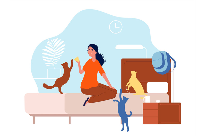 cats-with-woman-young-girl-with-pets-in-bedroom-home-animals-kitten