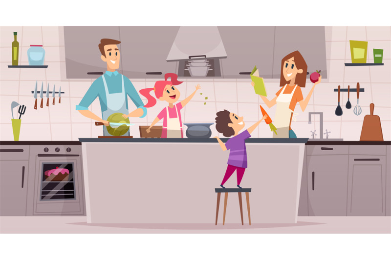 family-kitchen-kids-boys-and-girls-helping-preparing-food-to-their-pa