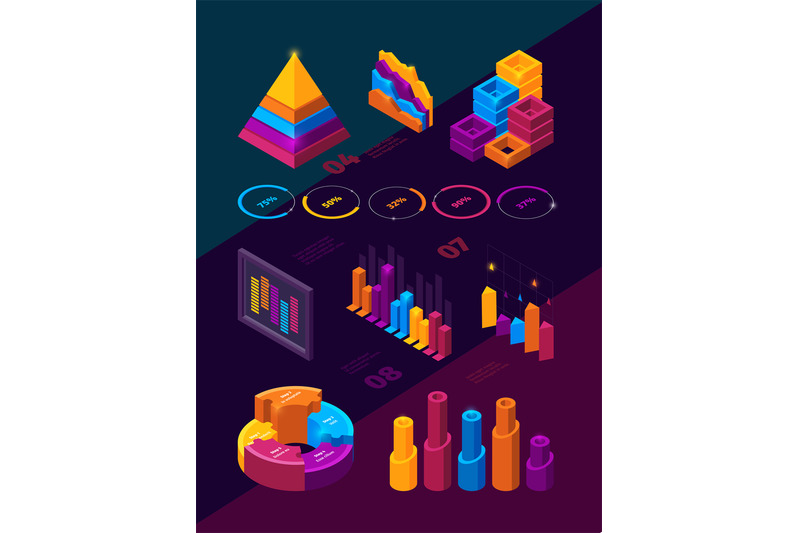 futuristic-business-charts-isometric-infographic-analysis-symbols-hol