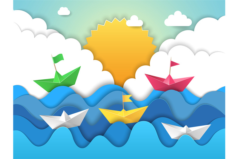 paper-boat-origami-water-waves-with-shadows-from-cut-paper-sailing-sh