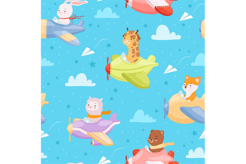 airplane-pattern-animal-kid-characters-in-airplanes-flying-helicopter