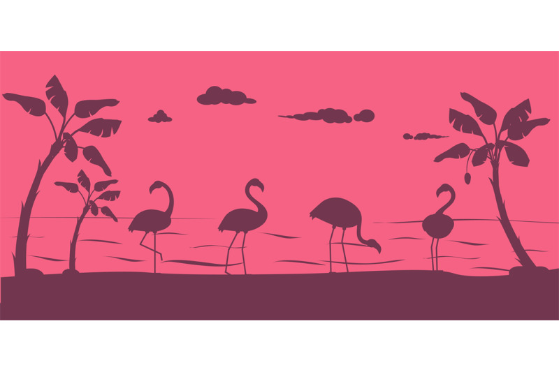 flamingo-silhouette-birds-on-beach-wildlife-and-nature-summertime