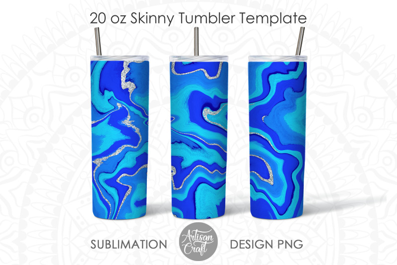 blue-marble-silver-glitter-tumbler-png