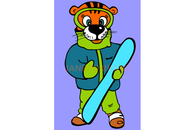 tiger-with-snow-board-illustration-in-vector-svg-coloring-page